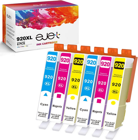 ejet Compatible Ink Cartridge Replacement for HP 920XL 920 XL to use with 6500a 6500 7500a 6000 7500 7000 Plus Printer ( 2 Cyan, 2 Magenta, 2 Yellow, 6-Pack)