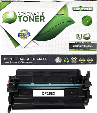 Renewable Toner Compatible MICR Toner Cartridge Replacement for HP 58X CF258X Laser Printer M404dn M404dw M404n M428fdn MFP M428fdw MFP (with Chip)