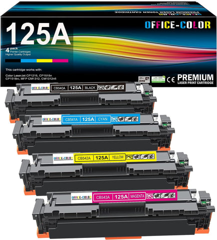 125A Black,Cyan, Magenta, Yellow Toner Cartridges (4-Pack) Works with Color Laserjet CM1312 MFP Series,Color Laserjet CP1215, CP1515, CP1518 Series Printer Ink CB540A