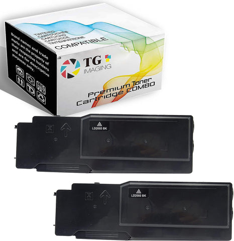 2-Pack TG Imaging Compatible C2660 Toner Cartridge 2660dn (2xBlack) Work in Dell C2660 C2660dn C2665dnf Toner Printer