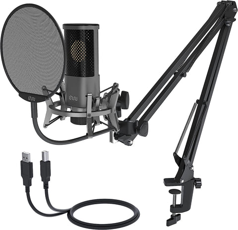 UHURU USB Podcast Microphone, Streaming Condenser Mic Kit with Sound Chipset, Plug and Play with PC Desktop Laptop Computer, for Gaming, YouTube, Recording, Home Studio (UM-1000)