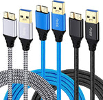 Besgoods 3-Pack 6ft Braided Super Speed USB 3.0 Charger Cable - Type A Male to Micro B Fast Charger Cord Compatible for Samsung Galaxy S5, Note 3, Hard Drive - Black White Blue