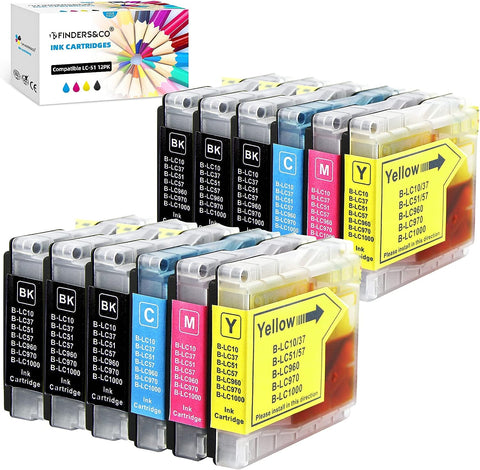 F FINDERS&CO LC51 Ink Cartridges Replacement for LC-51 Series Ink Work with Brother DCP-130C DCP-330C DCP-350C MFC-240C MFC-440CN MFC-685CW MFC-465CN MFC-665CW Printer (6BK 2C 2M 2Y, 12-Pack)