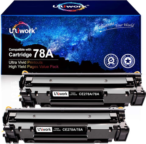 Uniwork Compatible Toner Cartridge Replacement for HP 78A CE278A Compatible with Laserjet Pro P1606dn, M1536dnf, P1566, P1560, P1606, M1536 Printer Tray (2 Black)