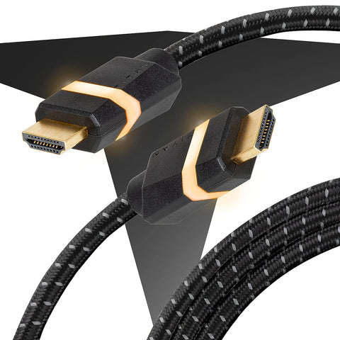 TITAN 8K HDMI 2.1 Cable, 10 ft Braided Cord, Amber LED Light Strip, Ultra High-Speed Cable with HDR, VRR & QMS, 48 GBPS, Black, 59063