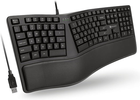 X9 Ergonomic Keyboard Wired with Cushioned Wrist Rest - Type Naturally and Comfortably Longer - USB Wired Keyboard for Laptop with 110 Keys & 5ft Cable - Split Keyboard for PC, Computer Ergo Keyboard