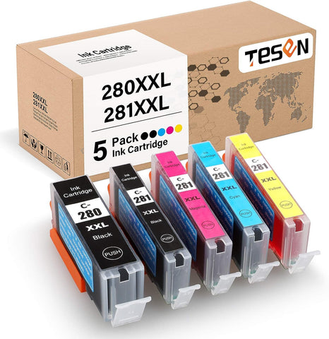 TESEN Compatible Ink Cartridge Replacement for Canon 280 XXL 281 XXL PGI 280XXL CLI 281XXL Use with PIXMA TR8520 TR8620 TS6220 TS6320 TR7520 TS6120 TS9120 TS8120 TS8320 Printer, 5 Pack Color Set