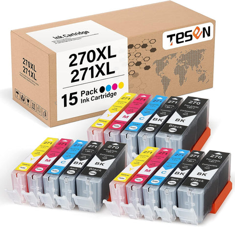 TESEN Compatible Ink Cartridge Replacement for Canon 270 XL 271 XL PGI 270XL CLI 271XL Use with Canon PIXMA MG6822 MG5722 MG6821 TS6020 TS5020 MG2720 MGB5721 Printer, 15 Pack Color Set