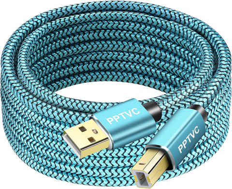 Printer Cable 25FT, PPTVC USB Printer Cord 2.0 Type A Male to B Male Cable Scanner Cord High Speed Compatible with HP, Canon, Dell, Epson, Xerox, Samsung and More