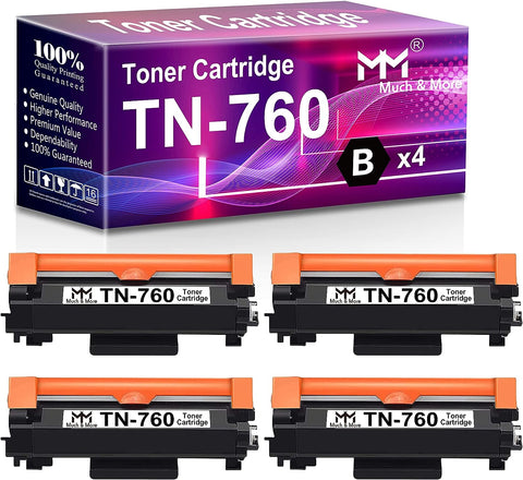 MM Much & More Compatible Toner Cartridge Replacement for Brother TN760 TN-760 TN 760 Used with DCP-L2550DW HL-L2350DW L2370DWXL L2395DW MFC-L2710DW L2750DW L2750DWXL Printer (4-Pack, Black)