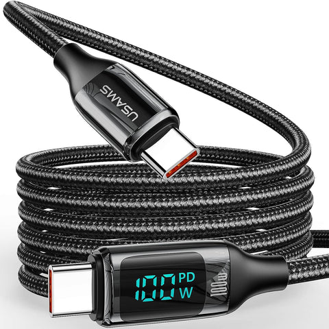 Wiredge 6.6FT USB C to USB C Cable 5A PD 100W LED Display Cable QC5.0 PPS Super Fast Charging Type-C Phone Nylon Braided Charger Cord 480Mbps Data Compatible with iPad MacBook Samsung Galaxy Pixel PS5