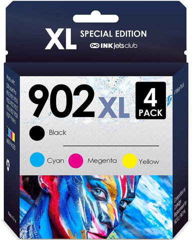 5-Star Compatible High Yield Replacement for 902XL Ink. Works with Officejet Pro 6962 6954 6960 6968 6958 6970 6979 6950 6975 Printers. 4 Pack (Black, Cyan, Magenta, Yellow)