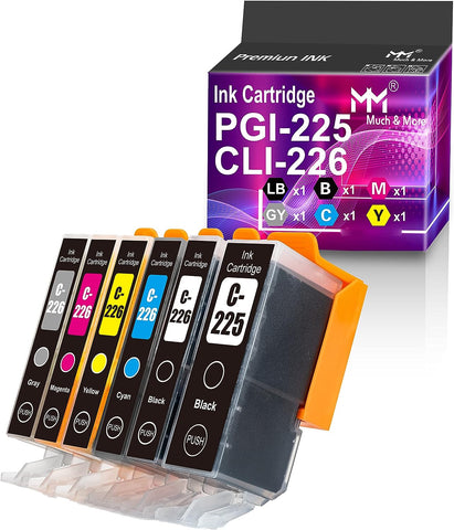 MM MUCH & MORE Compatible Ink Cartridge Replacement for Canon PGI-225 CLI-226 PGI225 CLI226 use with MG6220 MG6120 MG8220 MG8120 MG8120B (Large Black, Small Black, Cyan, Magenta, Yellow, Gray) 6 Pack