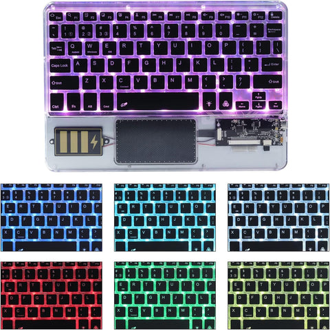 Justdfine Ultra-Slim Bluetooth Keyboard 7 Colors Backlit Portable Mini Wireless Keyboard Rechargeable for Apple iPad iPhone Samsung Tablet Phone Smartphone iOS Android Windows-Transparent