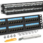 AMPCOM Industrial Series CAT6 48 Ports Patch Panel, Rack Mount - 2U, 19 inch, RJ45 Ethernet 568A 568B, 50u Gold Plated, with Rear Cable Management Bar