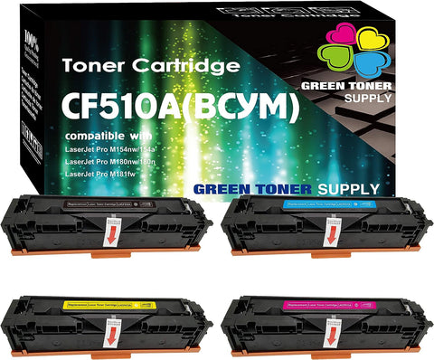 (4-Pack, B+C+M+Y) Compatible Toner Cartridge CF510A CF511A CF512A CF513A Replacement for HP 204A Work in Color Laserjet Pro MFP M154nw M180n M180nw M181fw Printer, by GTS