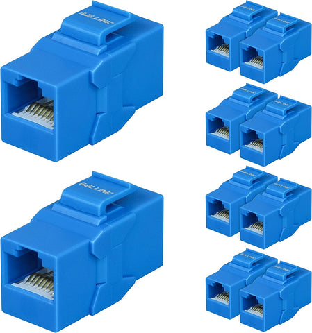 iwillink Cat6 RJ45 Keystone Jack Coupler, Female to Female UTP Keystone Inline Coupler, 10-Pack Blue