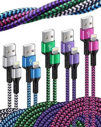 iPhone Charger Cable, 5Pack Braided Lightning Cords Fast Charging for Apple 14/13/12 Pro Max Mini 11Pro SE X XR XS Max 8 Plus, Lightening Power Line Cagador Wire i Phone Lighting Chords-3/3/6/6/10Ft