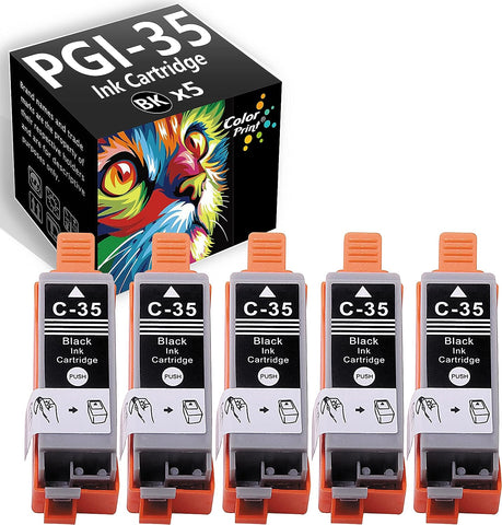 ColorPrint Compatible PGI35 Ink Cartridge Replacement for Canon 35 PGI-35 CLI36 CLI-36 Work with PIXMA IP110 TR150 IP100 MINI260 MINI320 Laser Printer (5-Pack, Black)