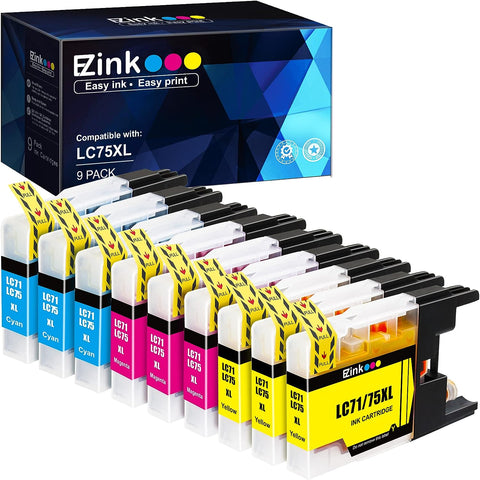 E-Z Ink (TM Compatible Ink Cartridge Replacement for Brother LC75 LC71 LC79 XL LC-75 LC LC-71 Compatible with MFC-J6510DW MFC-J6710DW MFC-J6910DW MFC-J280W (3 Cyan, 3 Magenta, 3 Yellow) 9 Pack