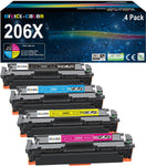 206X 206A Toner Cartridgges 4-Pack (with Chip) Replacement for HP Color Laserjet Pro MFP M283cdw M283fdw M282nw M255dw,M255nw Toner Printer (Black, Cyan, Magenta, Yellow)