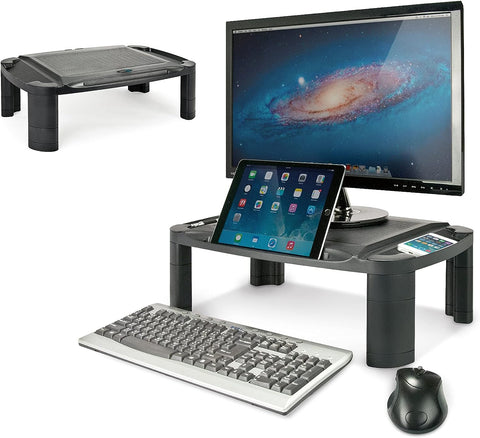 EHO Monitor Stand Riser for Desk, Height Adjustable w/Phone & Tablet Holder, Laptop Stand Riser with Stationery Storage Organizer for Computer, Laptop, Printer, Notebook, iMac and Office Machines