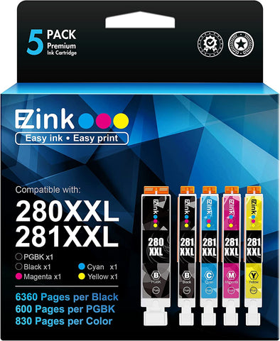 E-Z Ink (TM Compatible TR8620a Ink Cartridge Replacement for Canon PGI-280XXL CLI-281XXL 280 XXL 281 XXL Compatible with TR8620a TR8620 TS702a TS9520 TS9521C TR8520 TS6220 TS6320 TS8220 (5 Pack)