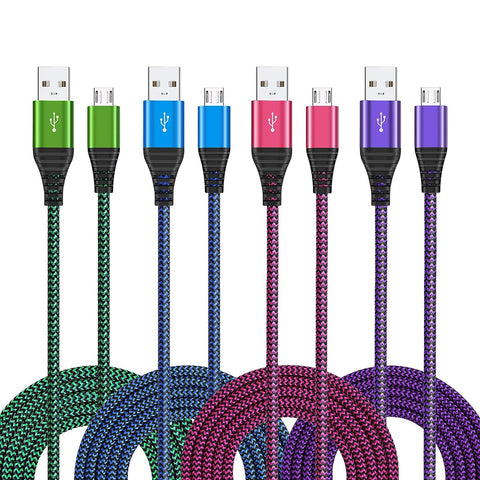 Micro USB Cable 10ft, OKRAY 4 Pack Long Nylon Braided Micro USB 2.0 Fast Charge & Sync Android Charger Cord Compatible Samsung Galaxy J3/J7 S6/S7 Edge/Note 5 4, G3/K20, PS4(Green Blue Hot-pink Purple)