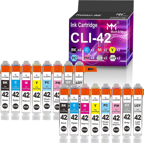 MM MUCH & MORE Compatible Ink Cartridge Replacement for Canon CLI42 CLI-42 CLI 42 to Used with Pixma Pro-100 Series Printers (16-Pack, 2-Set, 2 x Each BK, C, M, Y, PC, PM, GY, LGY)