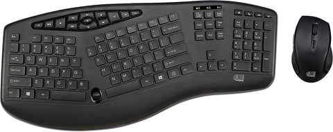 Adesso Truform Media 1600 (WKB-1600CB) 2.4GHz RF Wireless Ergonomic Keyboard and Optical Mouse , Multi-Media Keys and Adjustable DPI Mouse 5 Million Keystrokes Black