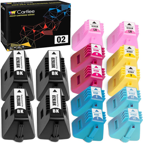 Cartlee Compatible Ink Cartridges Replacement for HP 02 Ink Cartridges for photosmart c7250 c5180 c7280 c7200 d7160 c6180 02xl d7360 Combo Pack Printer (Pack of 14)