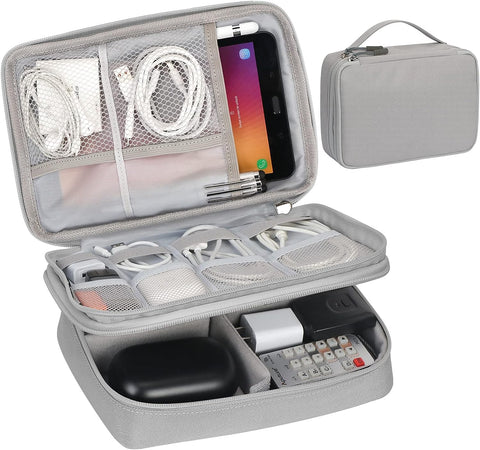 FYY Electronic Organizer, Travel Cable Organizer Bag Pouch Electronic Accessories Carry Case Portable Waterproof Double Layers All-in-One Storage Bag for Cable, Cord, Charger, Phone, Hard Drive, Grey