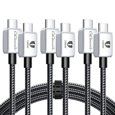 GiGimundo GGZ1003 [100W 5A 10ft+6.6ft+3.3ft ] 3 Pack USB C to USB C Fast Charging Cable, Nylon Braided USB 2.0 Type C Cable, Compatible with Samsung/MacBook Pro/iPad Pro/Pixel/Switch, etc.