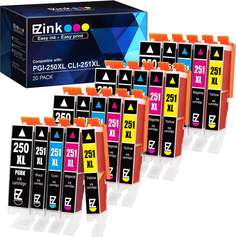 E-Z Ink (TM Compatible Ink Cartridges Replacement for Canon 250 251 XL PGI-250XL CLI-251XL to use with Pixma MX922 MX920 MG5520 MG7520 IX6820 IP8720 MG6620 MG6320 MG7120 (20 Pack)