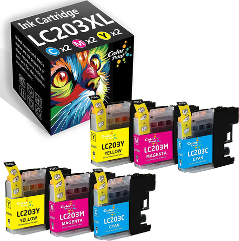 ColorPrint Compatible LC203 Ink Cartridge Replacement for Brother LC203XL LC-203 XL LC-203XL LC201 Used MFC J4320DW J4420DW J460DW J480DW J680DW J880DW MFC-J885DW J4620DW Printer (6-Pack,2C,2Y,2Y)