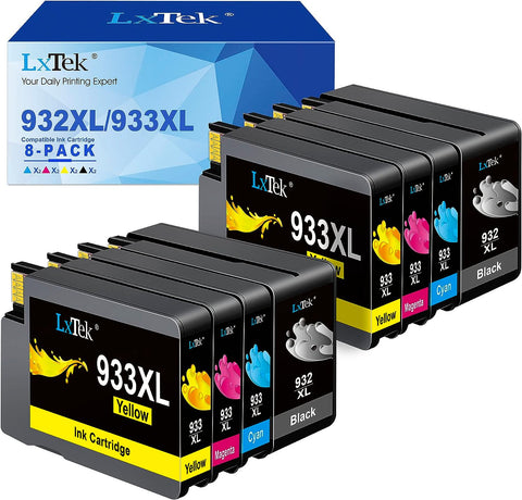 LxTek Compatible Ink Cartridge Replacement for HP 932XL 933XL 932 933 to use with OfficeJet 6600 6700 6100 7110 7612 7510 7610(2 Black, 2 Cyan, 2 Magenta, 2 Yellow, 8 Pack).