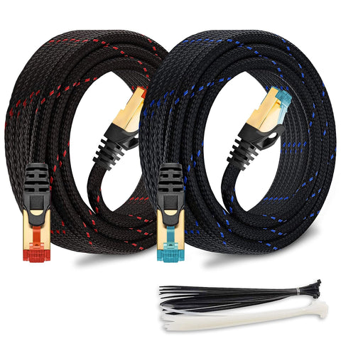 MAXLIN CABLE Cat 7 Ethernet Cable for Gaming 20ft Braided LAN Network Patch Cord Wire, High Speed Internet Cables with Clips, RJ45, 10GBPS, 600MHz for Router Modem Compatible with PS3 PS4 PS5, 2 Pack