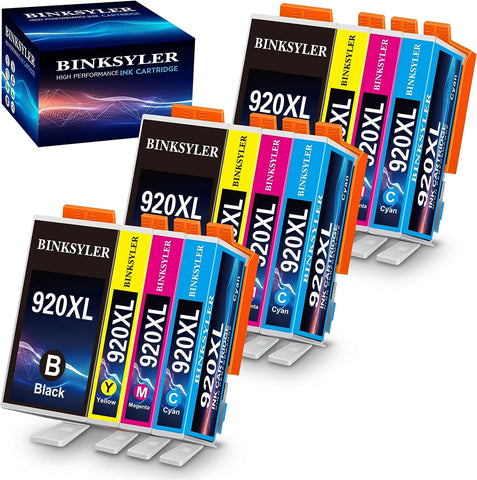 BINKSYLER 920XL Ink Cartridges Combo Pack Compatible with HP 920 Ink Cartridges for HP OfficeJet 6500 6500A 7500 7500A 7000 6000 E709 E710 6500A Plus Printer (3BK,3C,3M,3Y) 12 Pack