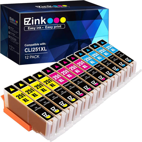 E-Z Ink (TM Compatible Ink Cartridge Replacement for Canon CLI-251XL CLI 251 to use with PIXMA MX922 IP7220 MG5520 MG5420 IX6820 IP8720 MG7520 MG6320 Printer (4 Cyan, 4 Magenta, 4 Yellow, 12 Pack)