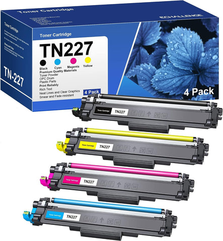 TN227 TN-227 4 Pack High Yield Compatible Toner Cartridge Replacement for Brother TN227BK TN223 TN-223 Work with MFC-L3710CW MFC-L3750CDW MFC-L3770CDW HL-L3210CW HL-L3230CDW (BK/C/M/Y)