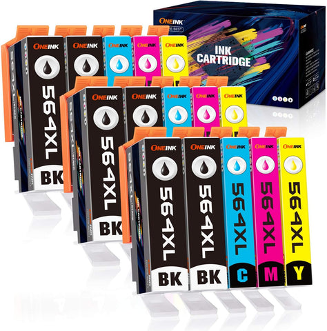 ONEINK Compatible Ink Cartridges Replacement for HP 564XL 564 XL for HP Deskjet 3520 3522 Officejet 4620 Photosmart 5520 6510 6515 6520 7510 7520 Printer,15 Packs (6 Black,3 Cyan,3 Magenta,3 Yellow)