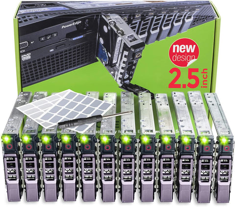 WorkDone 12-Pack 2.5" Drive Caddy - G176J Compatible for Dell PowerEdge Servers T440 T640 R430 T430 R630 T630 R730xd R830 R930 T620 R720 R820 - Sled Sticker Labels - Manual - Additional Tray Screws