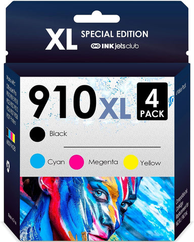 INKjetsclub Compatible Replacement for HP 910XL High Yield Ink Cartridges. Works with OfficeJet Pro 8015 8025 8028 8035 8022 8024 Printers. 4 Pack (Black, Cyan, Magenta, Yellow)