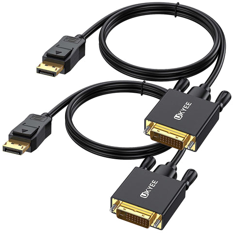 UKYEE Displayport to DVI Cable 6 Feet/1.83M 2-Pack, Display Port(DP) to DVI-d Male to Male Adapter Cable Compatible with PC, Laptop, HDTV, Projector, Monitor, More- Gold-Plated