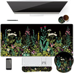 4 in 1 Extended Gaming Mouse Pad (35.4x15.7 inch 3mm Thick)& Ergonomic Mouse Pad with Wrist Support&Keyboard Wrist Rest Pad Set with Coaster, iDonzon Desk Mat with Non-Slip Rubber Base, Garden Flowers