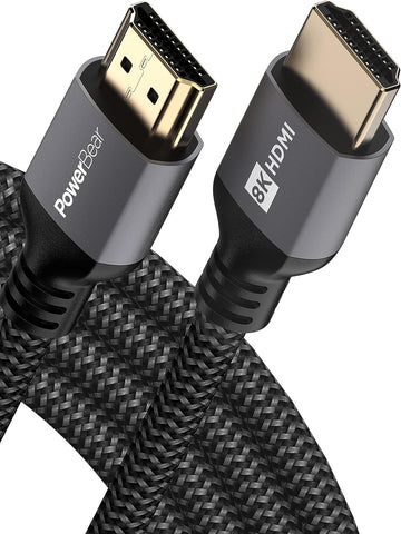 PowerBear 8K HDMI Cable 10 ft | High Speed, Braided Nylon & Gold Connectors, 8K @ 60Hz, 4K @ 120 HZ, 2K, 1080P, ARC & CL3 Rated | for Laptop, Monitor, PS5, PS4, Xbox One, Fire TV, Apple TV & More