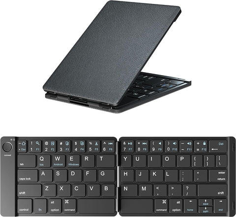 ROCK&ROWN Foldable Bluetooth Keyboard - Portable Wireless Keyboard with Rechargeable Full Size Ultra Slim Folding Keyboard Compatible iOS Android Windows Smartphone Tablet and Laptop-Black