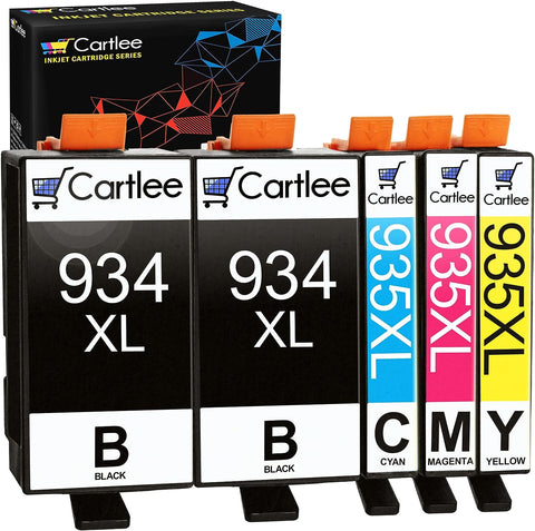 Cartlee 5 Pack Compatible Ink Cartridges Replacement for HP 934 and 935 934XL 935XL for OfficeJet Pro 6830 6230 6835 6800 6812 6820 6825 6822 Inkjet Printer Cartridge Combo 2 Black 1 Each Color