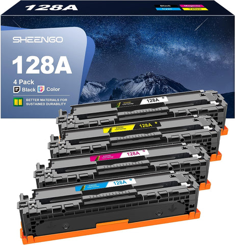 SHEENGO 128A Toner Cartridges Replacement for HP128A CE320A CE321A CE322A CE323A High Yield for HP Pro CP1525n CP1525nw CM1415fn CM1415fnw Printer( 4 Pack, 1 Black, 1 Cyan, 1 Magenta, 1 Yellow)