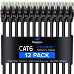 Maximm Cat 6 Ethernet Cable 2 Ft, (12-Pack) Cat6 Cable, LAN Cable, Internet Cable and Network Cable - UTP (Black)